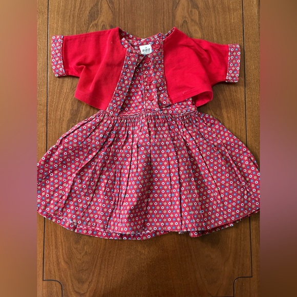 Vintage Sears Baby Girl Set – Red Floral Romper Dress & Matching Sweater Size 1T - Picture 2 of 9